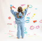 Hello Shams Original Set hemelsblauw – achterkant sweatshirt met kleurrijk 'hAms' design, comfortabele peuter jogger